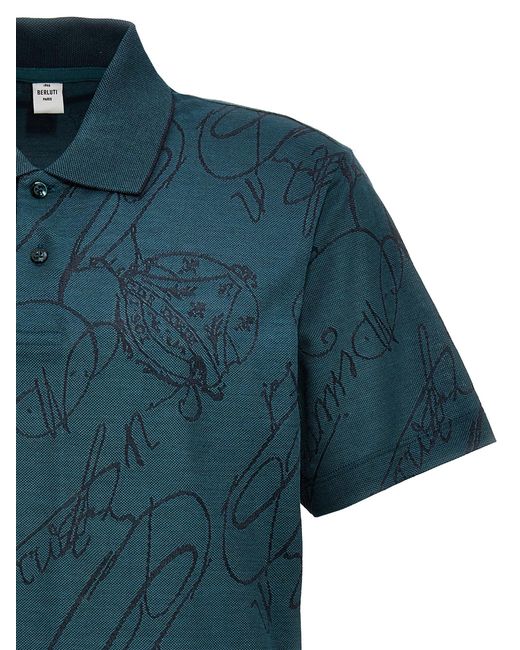 Berluti Blue 'Gradient Scritto' Polo Shirt for men