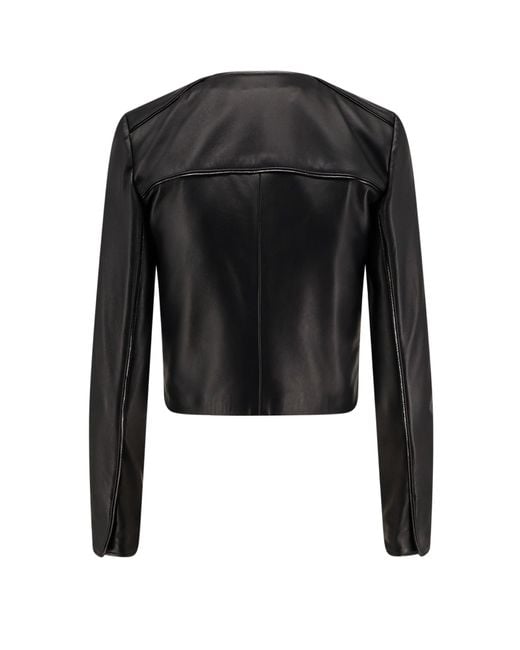 Elisabetta Franchi Black Leather Jacket With Monogram Metal Details
