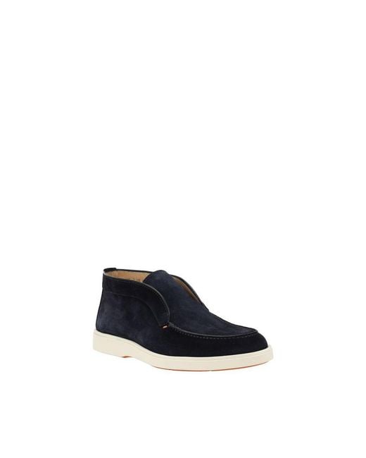 Santoni Blue Calf Leather Bos Taurus Ankle Boots for men