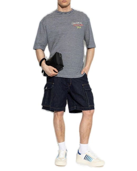 DSquared² Gray Summer Lovers Logo Embroidered T-Shirt for men