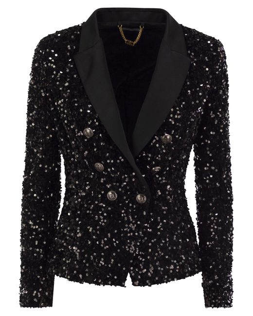 Elisabetta Franchi Black Double-Breasted Jacket