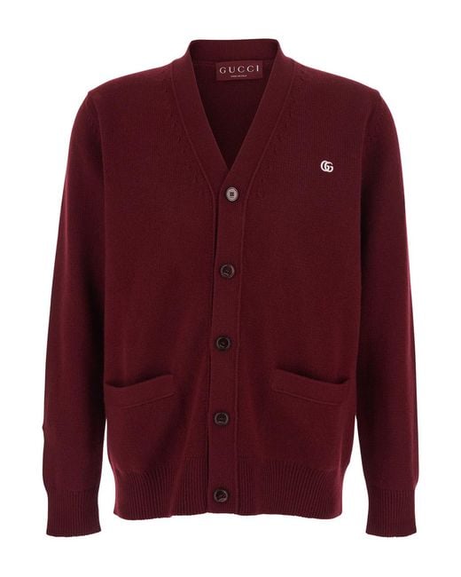 Gucci Red Cardigan V-Neck Cashmere Tops for men