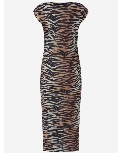 Pinko Multicolor Midi Dress Animal Print Cotton