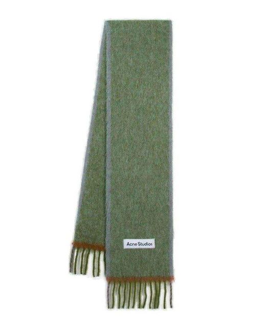 Acne Green Logo Patch Fringed-edge Scarf