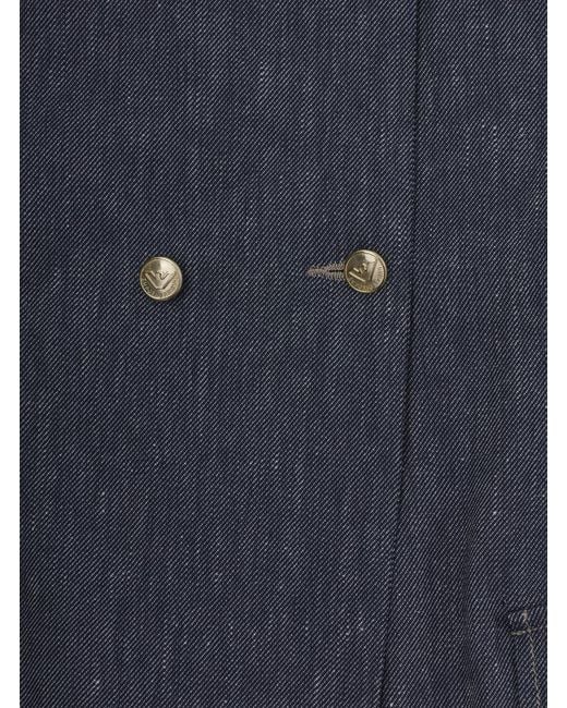 Emporio Armani Blue Double-Breasted Jacket Linen Blazers