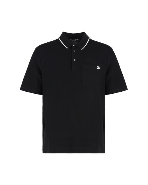 Dolce & Gabbana Black Cotton-Piqué Polo Shirt for men