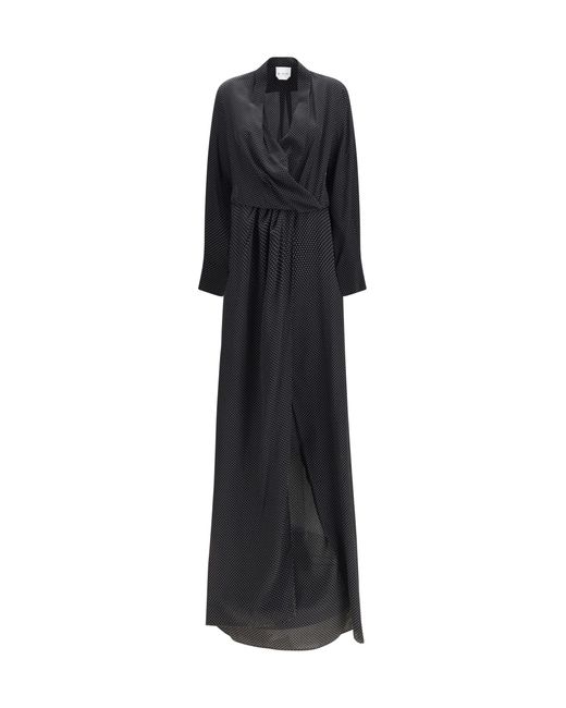 Sa Su Phi Black Criss Cross Polka-Dot Silk Crepe De Chine Long Dress