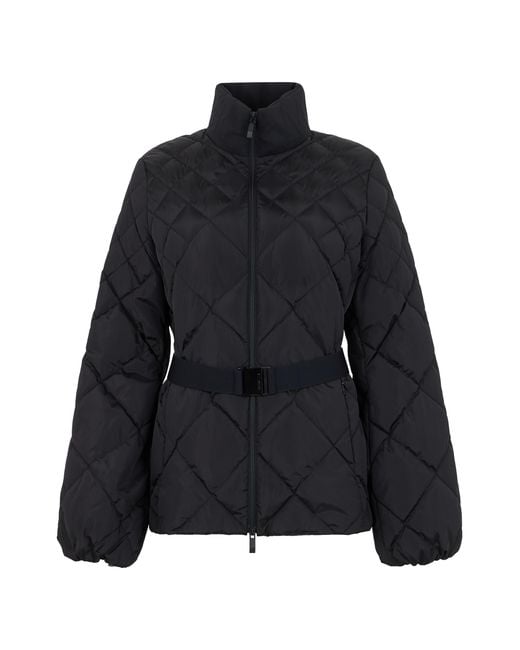 Moncler Black Quilted Belted Jacket Polyamide Puffer