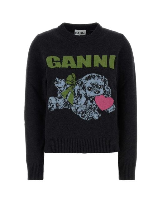 Ganni Black Slate Wool Blend Sweater