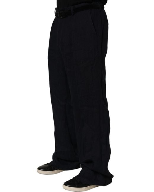 Dolce & Gabbana Blue Linen Straight Leg Dress Trouser Pants for men