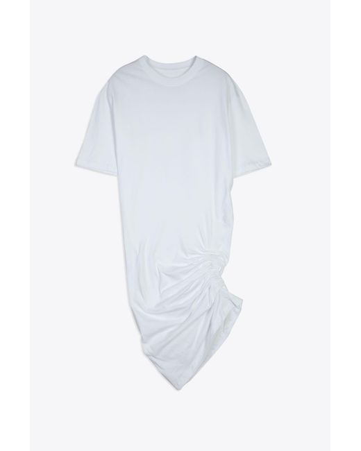 Laneus White Jersey Dress Cotton Short Dress With Asymmetric Drapery