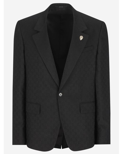 Gucci Black Gg Pattern Wool Blend Jacket Polyester for men