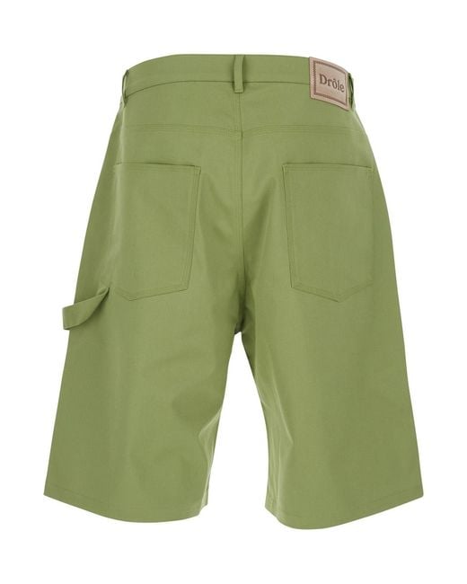 Drole de Monsieur Green Bermuda With Belt Loops And Logo Patch On The Back for men