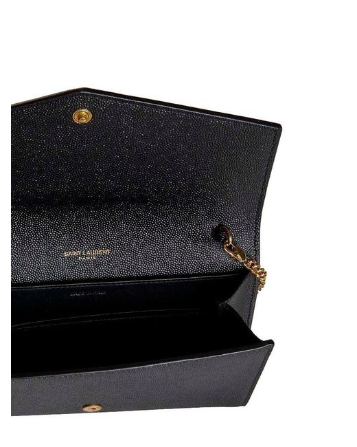 Saint Laurent White Uptown Leather Chain Wallet Bag By