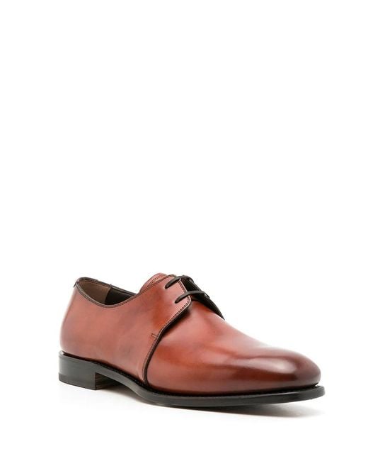 Ferragamo Brown Leather Lace Up Derby Shoes for men