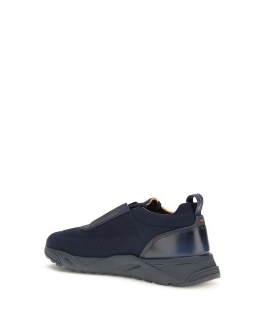Santoni Blue Stretch Fabric Sneakers Upper: Fabric; Sole: Rubber for men
