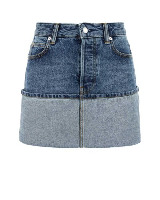 Alexander Wang Blue Light Denim Mini Skirt With Flap