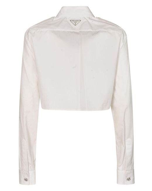 Prada White Pocket Front Cropped Shirt