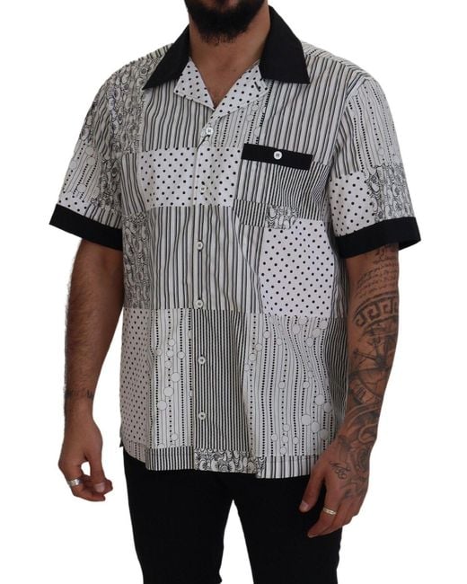 Dolce & Gabbana Gray Patterned Button Down Shirt And Cotton for men
