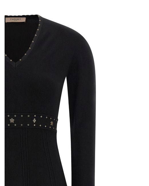 Twinset Black Rhinestone Studded Dress