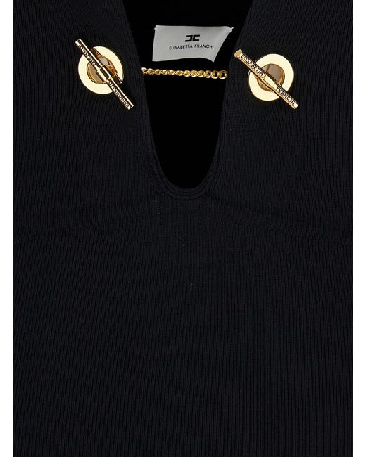 Elisabetta Franchi Black Dress Long Knitted