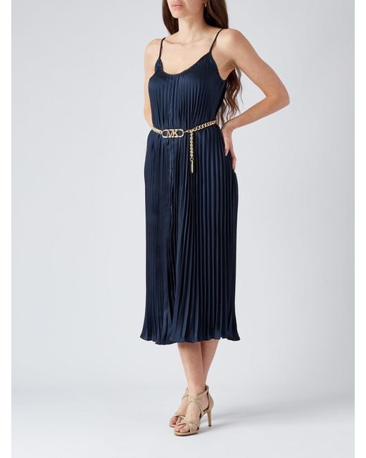 Michael Kors Blue Pleated Slip Midi Dress Dress