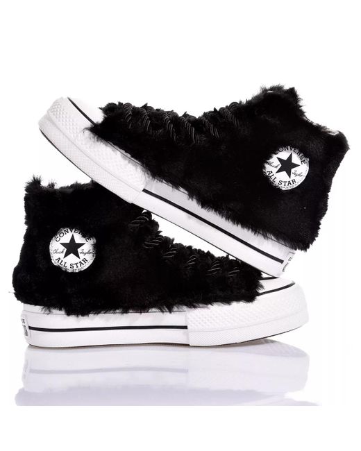 MIMANERA Black Converse Platform Fluffy