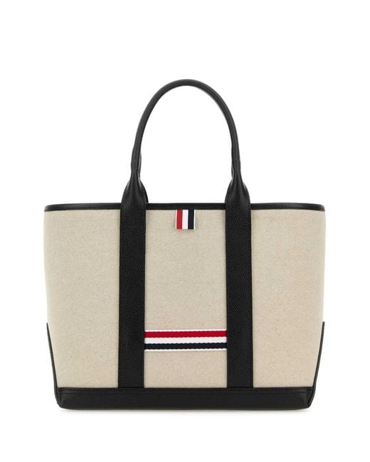 Thom Browne Black Sand Canvas Rwb Stripe Shopping Bag for men