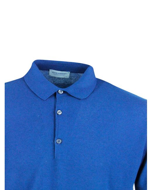John Smedley Blue Short-Sleeved Polo Shirt for men