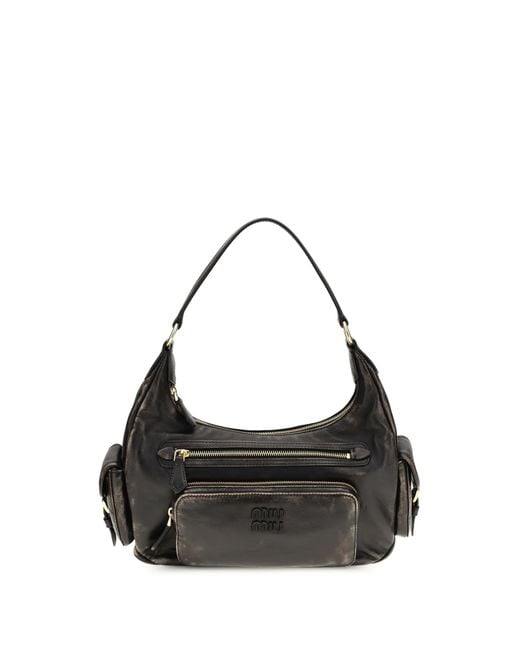Miu Miu Black Pocket Shoulder Bag Calf Leather