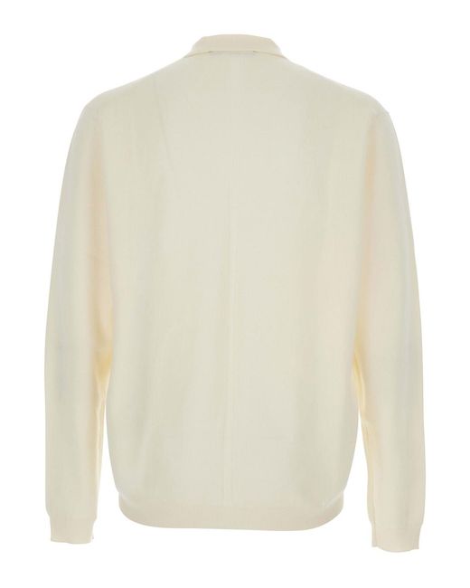 Low Brand White Sweater With Polo Shirt Style Collar And Long Sleeves for men