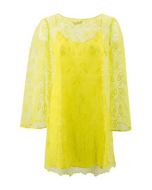 Max Mara Studio Yellow Embroidered Organza Mini Dress
