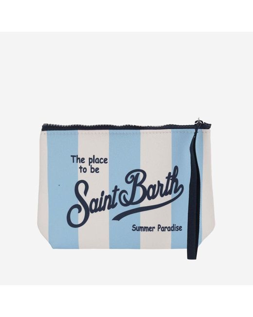 Mc2 Saint Barth Blue Scuba Clutch Bag With Striped Pattern