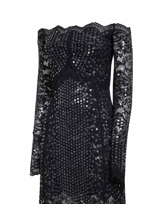 Rabanne Black Embroidered-Sequins Stretch Lace Midi Dress