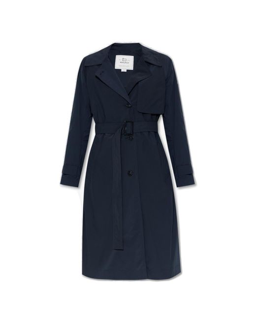 Woolrich Blue Trench Coat With Logo
