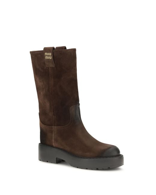 Miu Miu Brown Boots Suede Leather Upper: Calf