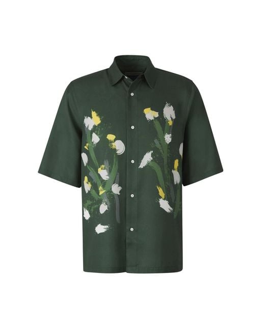 Officine Generale Green Floral Motif Shirt for men