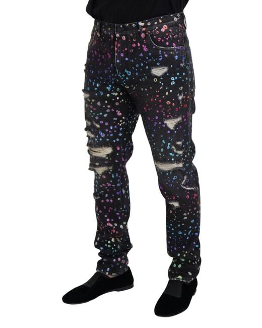 Dolce & Gabbana Blue Splatter Distressed Jeans Pan73302 for men