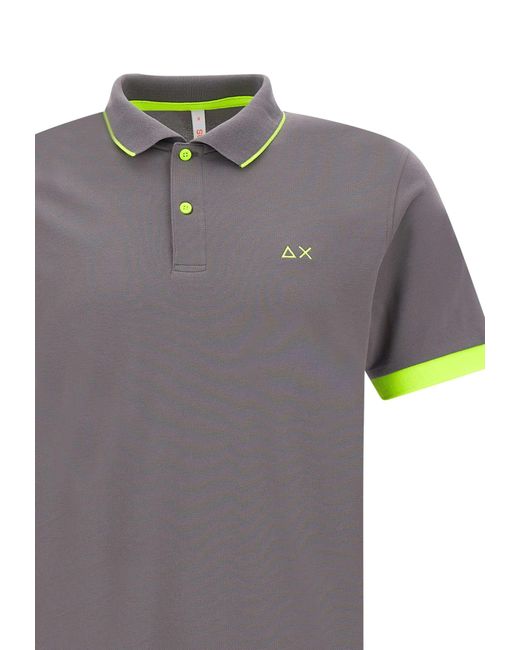 Sun 68 Gray Small Stripe Cotton Polo Shirt for men