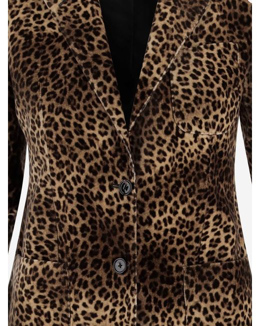 Tagliatore Brown Cupro Jacket With Leopadrata Pattern