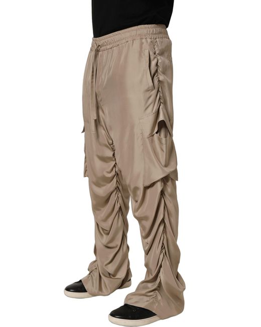 Dolce & Gabbana Natural Ruched Cargo Parachute Jogger Pants Silk for men