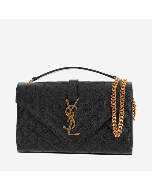 Saint Laurent Black Small Leather Monogram Envelope Bag Calfskin Shoulder