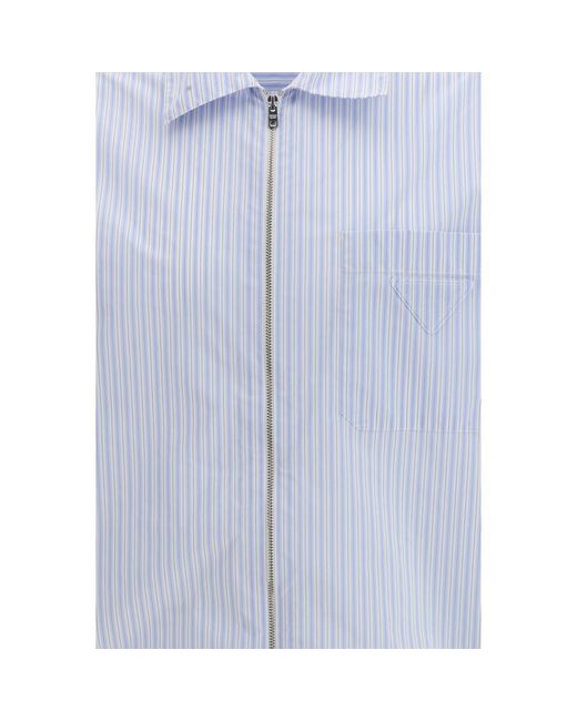 Prada Blue Polyamide Pattern Shirt for men
