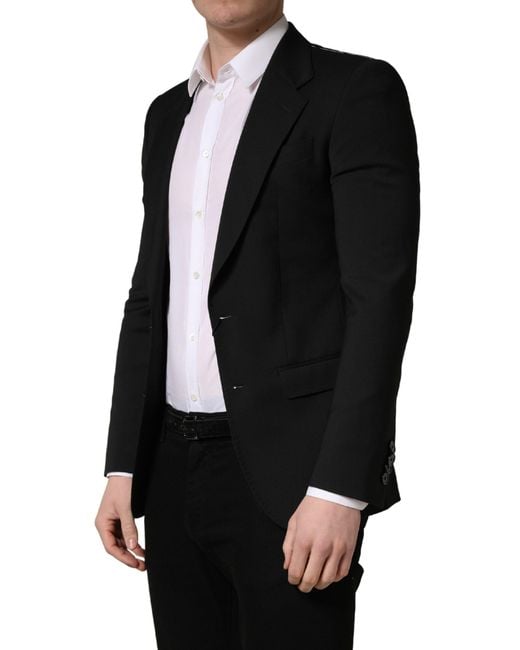 Dolce & Gabbana Black Polyester 2 Buttons Suit Jacket Elastane Wool for men