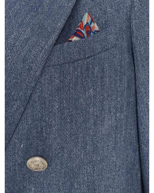 Circolo 1901 Blue Linen And Cotton Double Breasted Jacket
