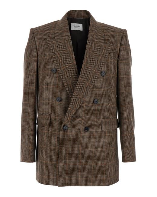 Saint Laurent Brown Prince Of Wales Wool Jacket for men