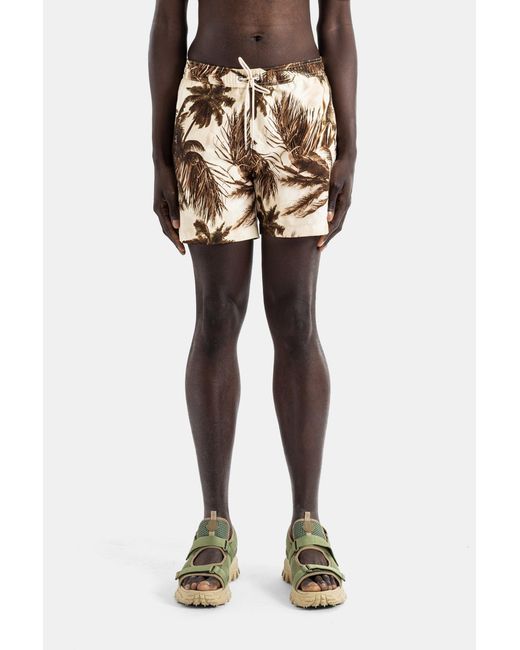 Moncler Multicolor Ivory Polyester Swim Shorts With Sepia Palm Tree Print for men