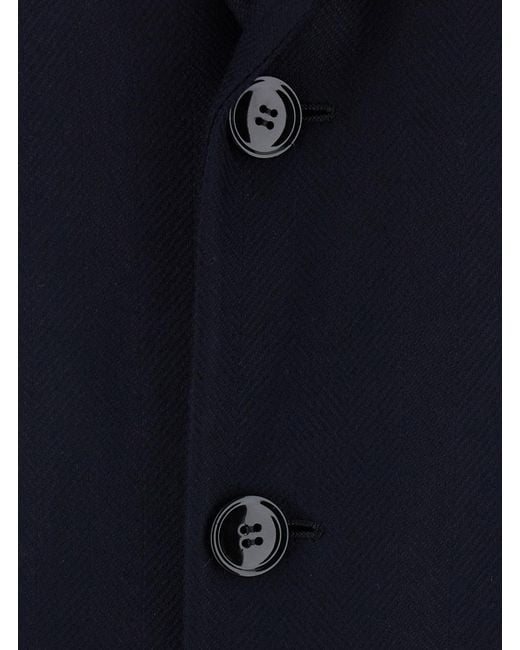Giorgio Armani Blue Single-Breasted Cashmere Chevron Coat Virgin Wool for men