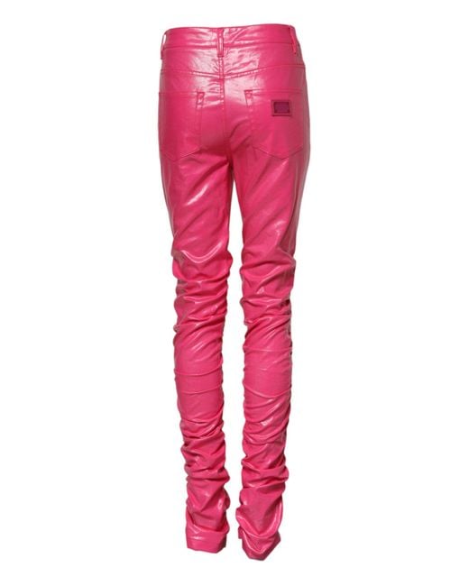 Dolce & Gabbana Pink Ruched Leather Pants