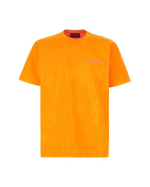 Gucci Orange Printed Cotton Jersey T-Shirt for men